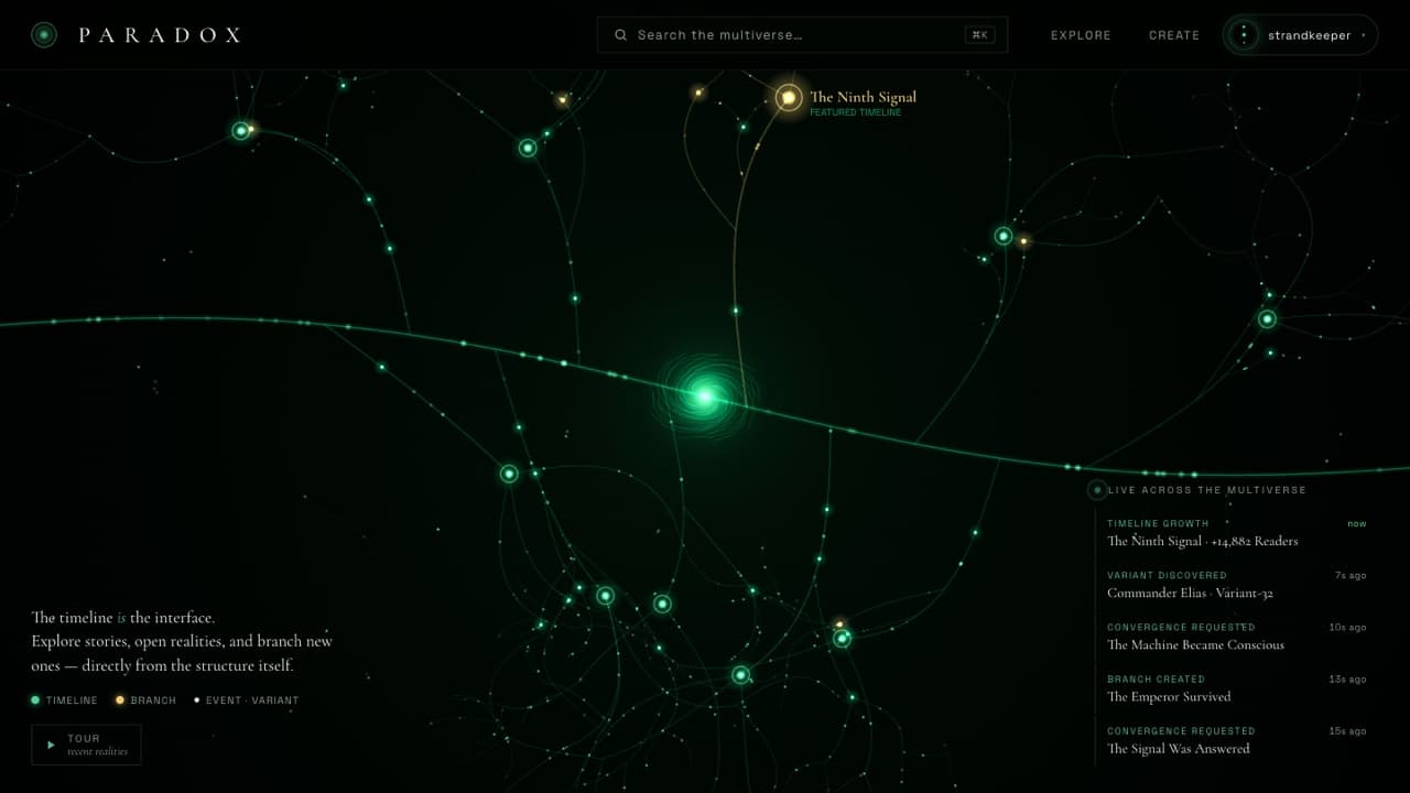 Paradox homepage: a living graph of story timelines